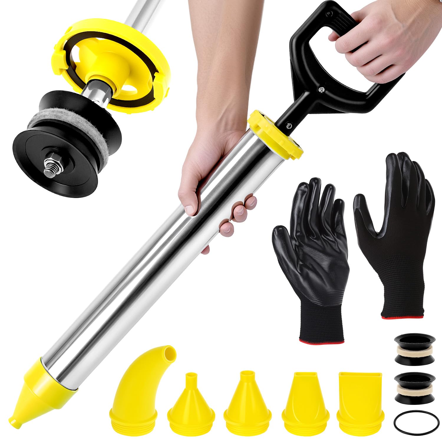 QWORK® Edelstahl Mörtelspritze mit 5 Düsen, Ersatz Siegelkopf und Handschuhen – Ergonomisch und Langlebig für Präzise Verfugungen