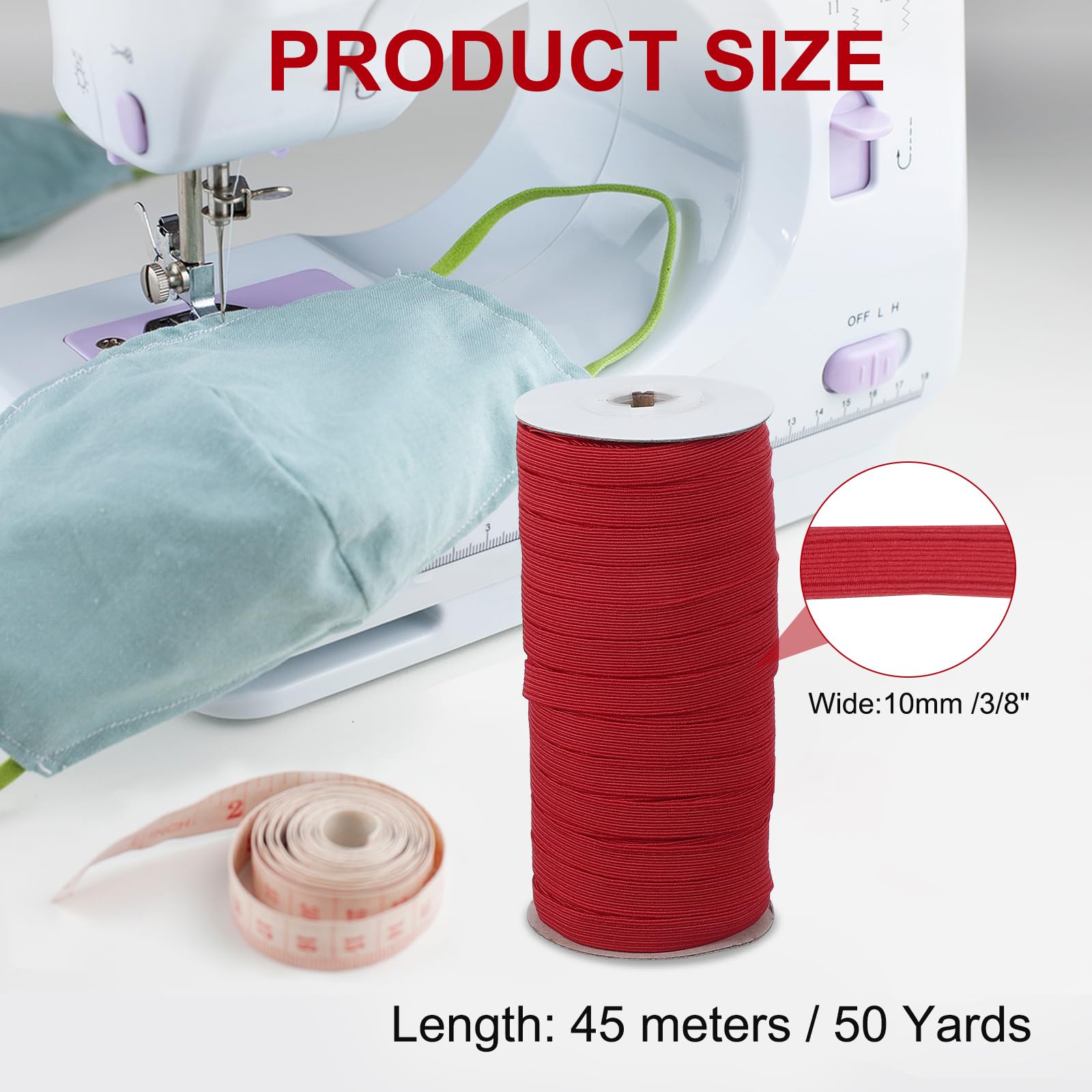 PATIKIL Elastic Bands 10mm x 45 Meters, Polyester Flat Elastic Cord Stretch Strap for Sewing Crafting DIY Wine Red - Image 2