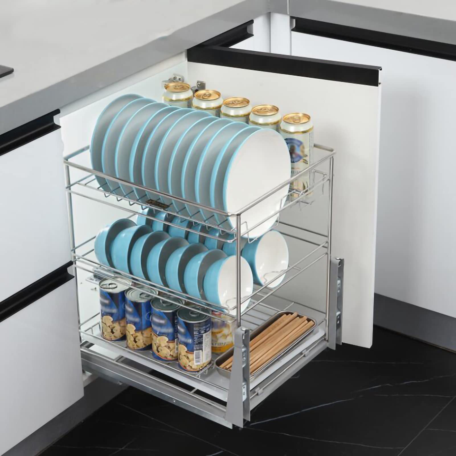 Organizzatore da cucina Organizzatore da cucina Organizzatori e contenitori per armadietti da cucina Robusto acciaio inossidabile 304 Portaspezie estraibile Cassetto telescopico Dispensa Cestino estra