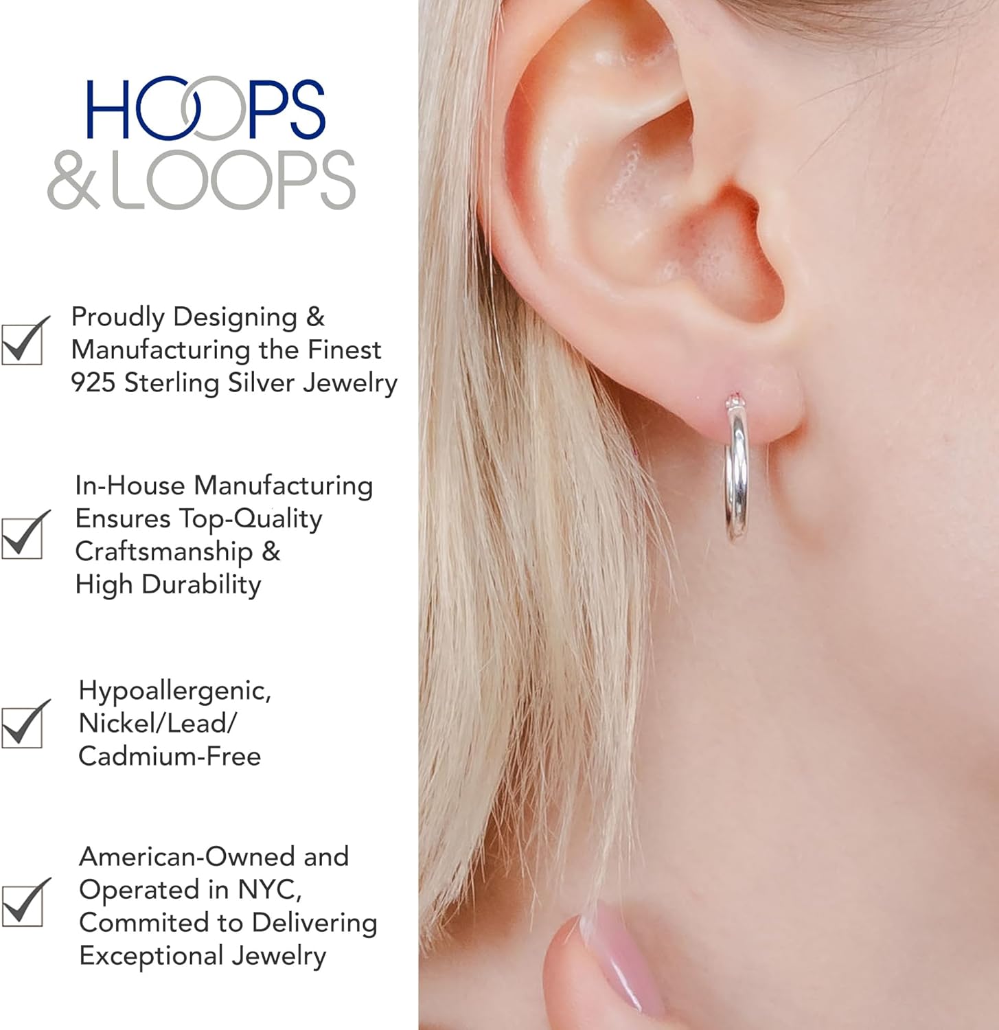 Hoops & Loops 925 Sterling Silver 2mm Oval Click-Top Hoop Earrings for Women, Men 15mm 20mm 25mm 30mm 35mm 40mm, Hypoallergenic Silver, 14k Yellow Gold, Rose Gold Flash Plate, Black - Image 3
