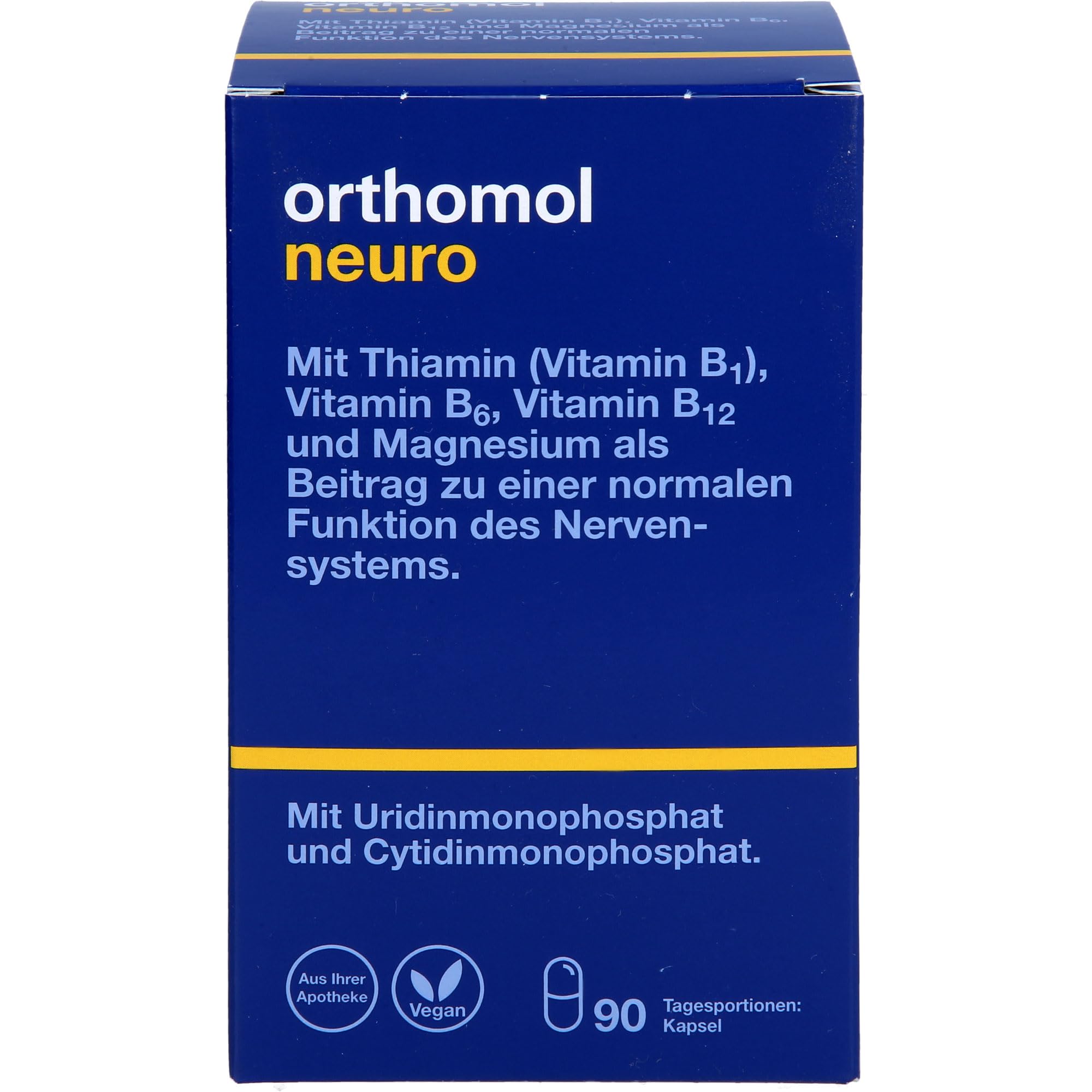 Orthomol Neuro mit Thiamin Vitamin B1, Vitamin B6, B12 und Magnesium - als Beitrag zu einer normalen Funktion des Nervensystems - Kapseln, 90 St. Tagesportionen