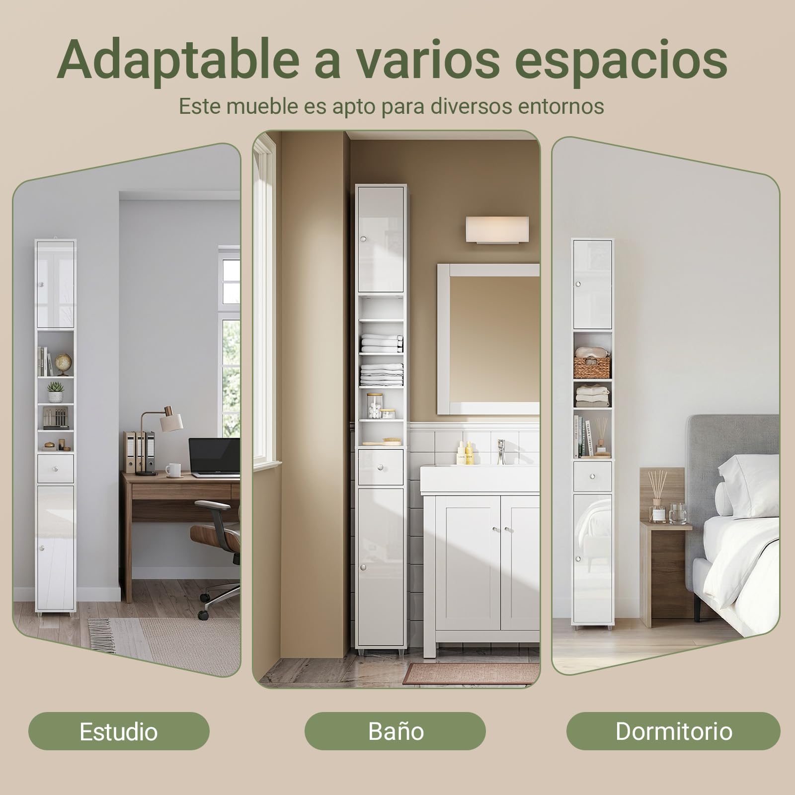 SoBuy Blanco Brillante Mueble Baño Estrecho Armario Columna 20x20x180cm | Estantería de Baño Alta con Cajón y Balda Ajustable Armario Auxiliar BZR167-GW