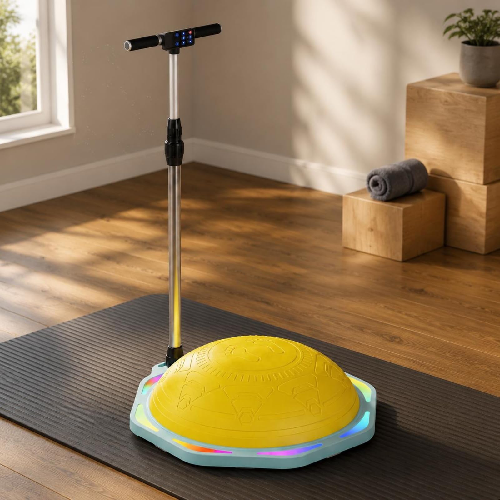 rockible Children Balance Ball Cúpula de Equilibrio Infantil de Balance para Niños Barra Extraíble con Agarre Superficie, Amarillo, con Reposabrazos, Bluetooth Y Luces De Colores