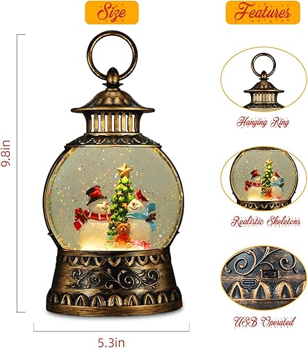 Miniatura 36 de Globo de Nieve Cardinal, Globo de Nieve Musical de Muñeco de Nieve Navideño tipo Linterna con Luces con Temporizador de 6H a Batería y Alimentado