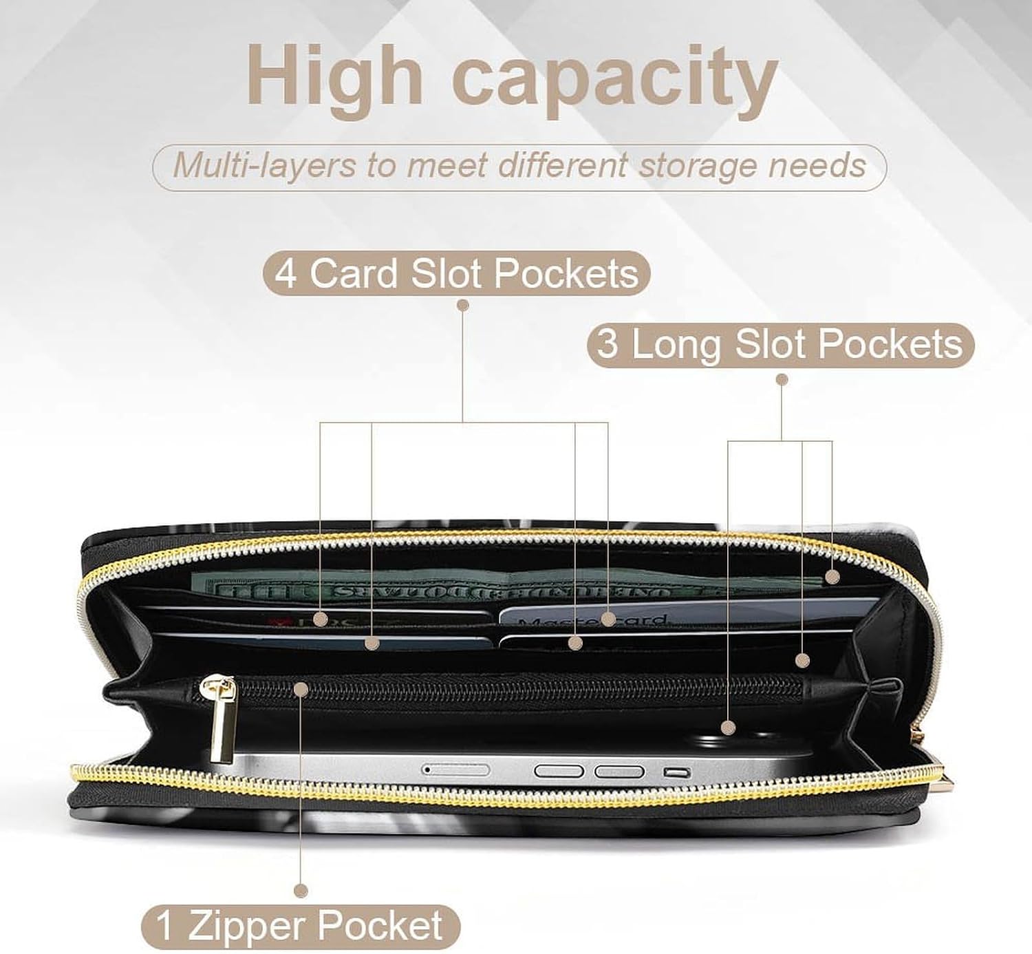 Black White Piano Keyboard Long Zipper Pouch Wallet Clutch Wallet