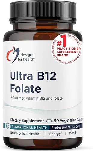Designs for Health Ultra metilado B12 + metil folato – Vitamina B12 metilcobalamina y suplemento de folato, adenosilcobalamina y 5-MTHF para nervio,