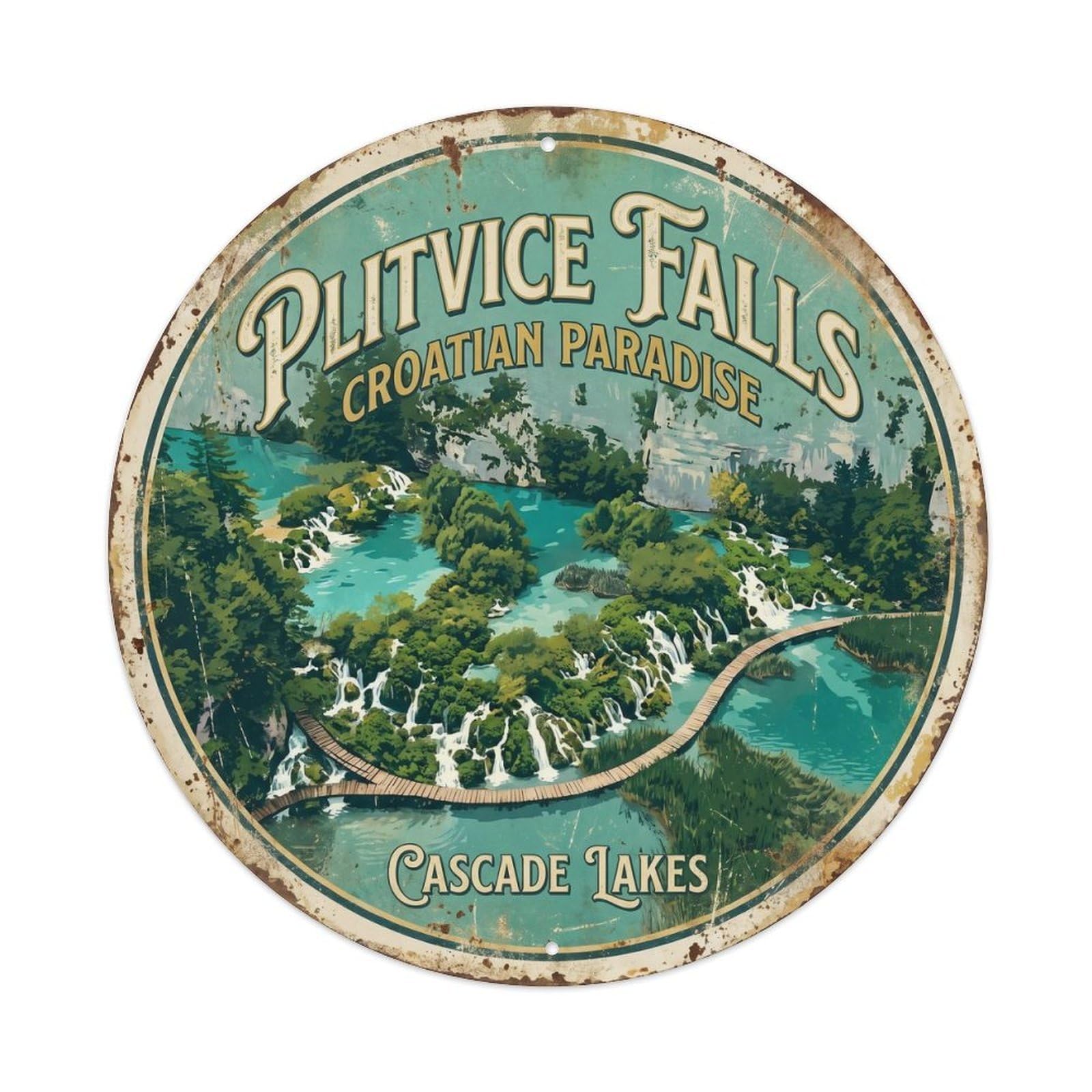 Vintage Travel Plitvice Croatia Lakes Metal Tin Sign
