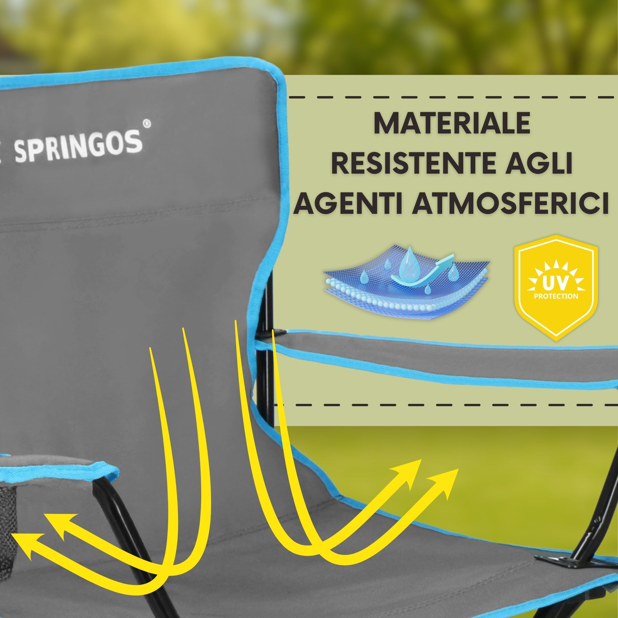 SPRINGOS Set da campeggio con tavolo pieghevole e 2 sedie, borsa per il trasporto, mobili da picnic per esterni con portabicchieri e regolazione dell'altezza, per pesca, balcone, festival