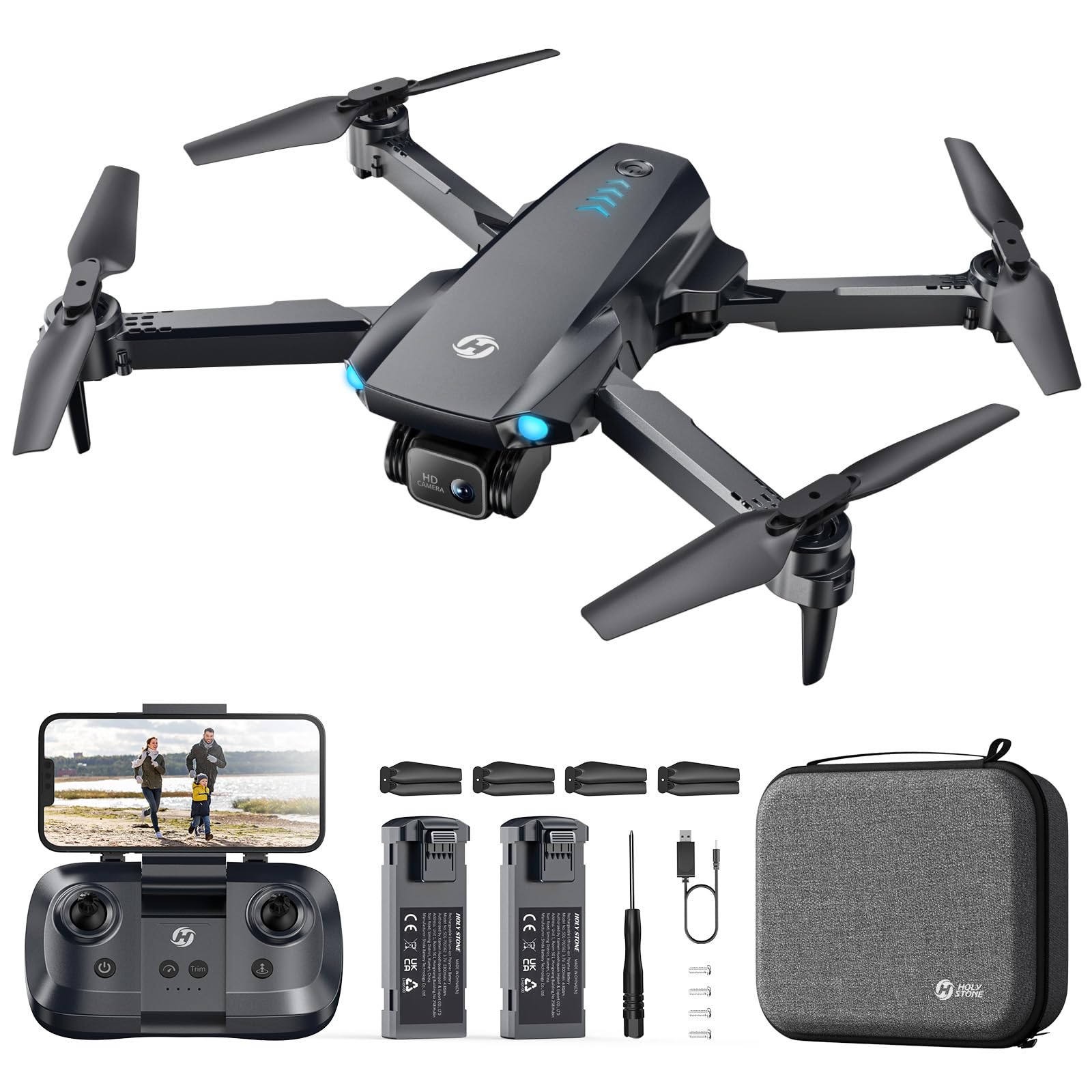 Holy Stone HS290 faltbare Drohne mit Kamera 1080P für Anfänger&Kinder, Quadcopter mit Optischem Fluss, App-Steuerung, Tap-Fly, 3 Geschwindigkeitsstufen, 2 Akkus, Spielzeug/Geschenk für Jungen&Mädchen