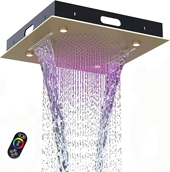 Enga 3-Mode 20 Inch LED Shower Head - High Flow Rainfall Showerhead - Waterfall Full Body Coverage - Mist Spa Shower, Universal Ceiling/Recessed Mount, Brushed Gold