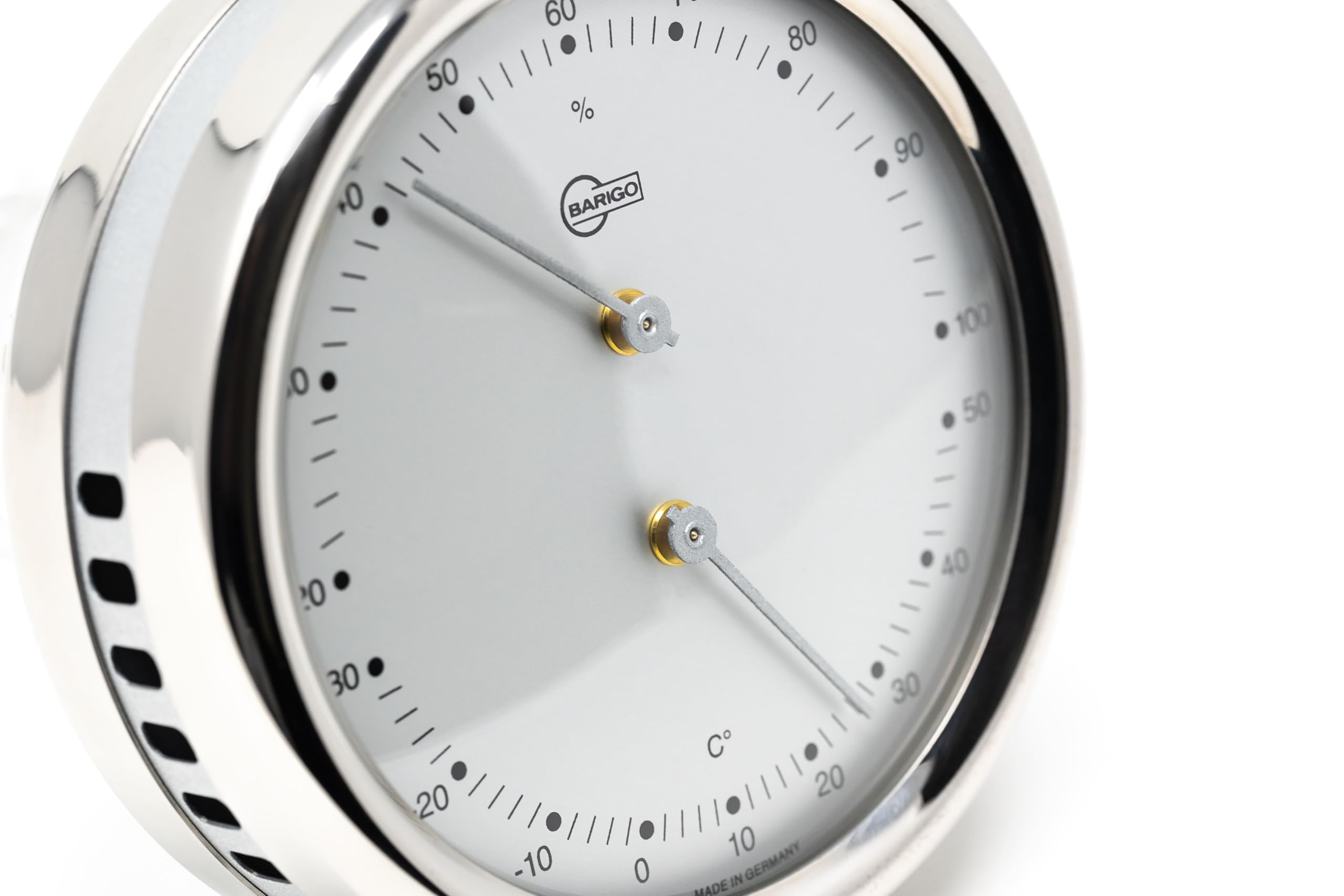 BARIGO 829RFPO ORION Schiffsthermo/-hygrometer, Glas, Edelstahl poliert | Präzisions-Messgerät, Messbereich 20-100 % r. F., Luftfeuchtigkeitsmesser, Thermometer, 100x35 mm Breite/Tiefe