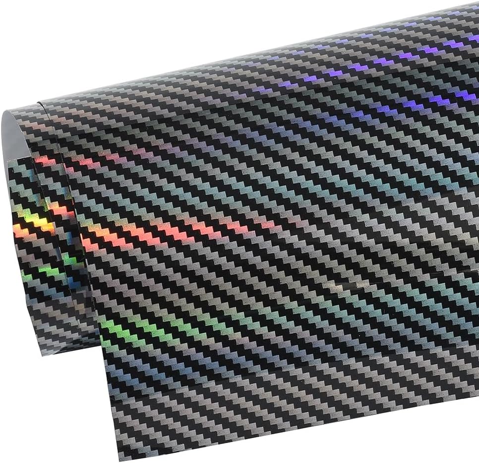 Rainbow Laser Carbon Fiber Vinyl Wrap, High Gloss Sparking Color Change Vehicle Film Sheet Air Release Self Adhesive DIY Decal Auto Cars Motorcycle Protection 60'' x 118'' (5ft x 9.8ft)