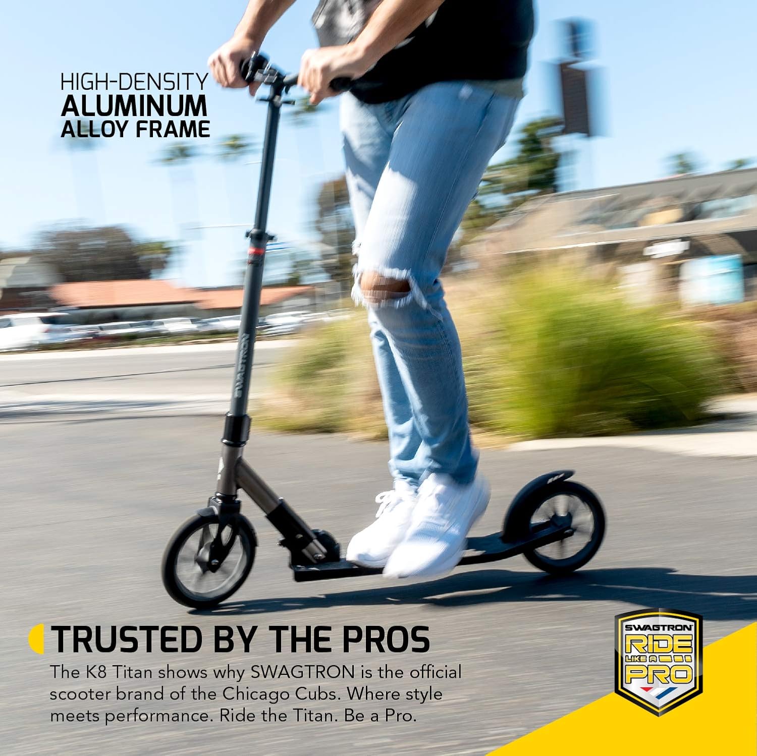 Swagtron K8 Titan Folding Commuter Kick Scooter for Adults & Teens, Height-Adjustable, ABEC-9 Wheel Bearings