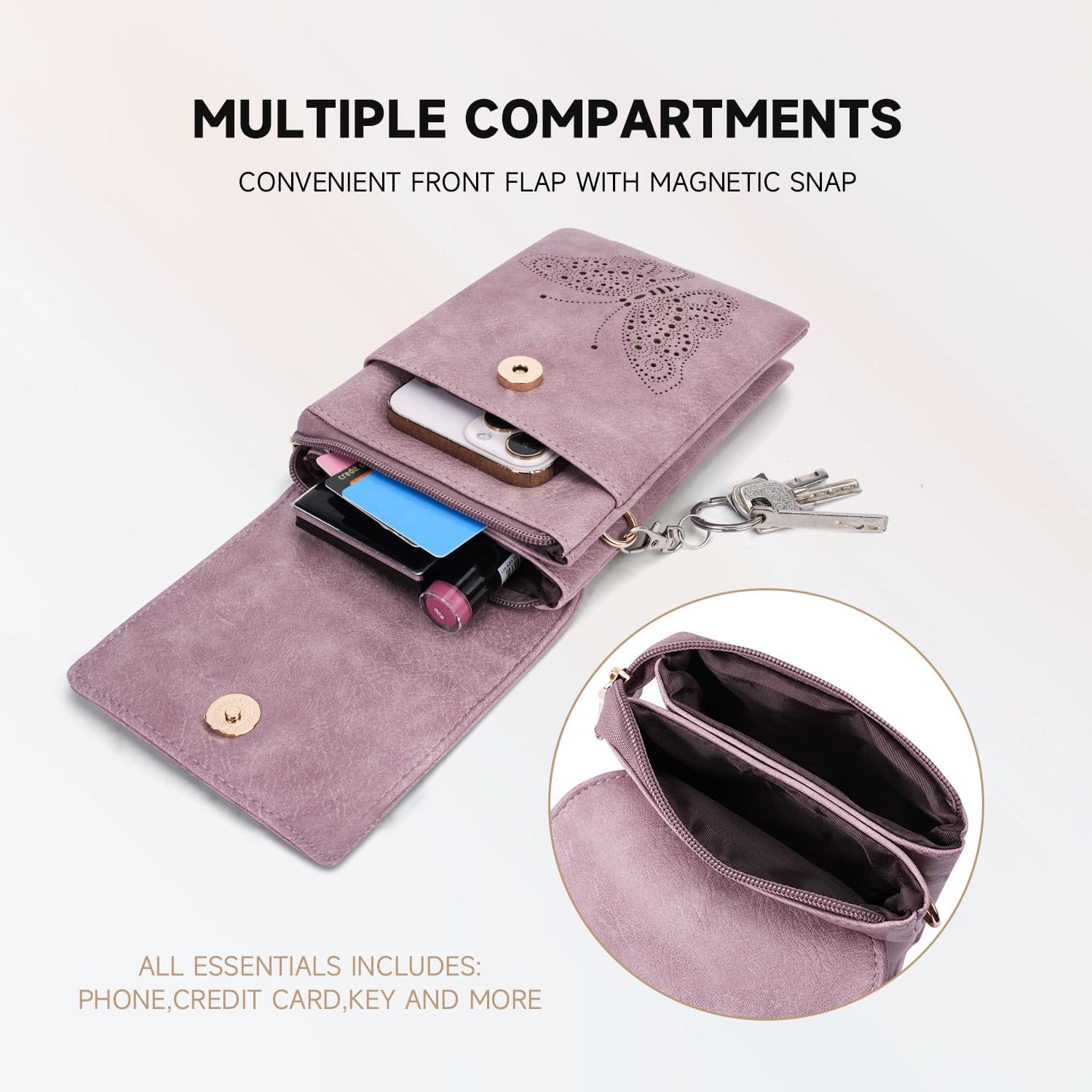 Leather Small Crossbody Bags for Women Trendy Cell Phone Bag Wallet Purses Butterfly Design - Image 3