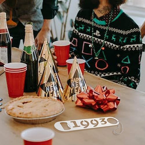 Miniatura 4 de Abridor de botellas plano de acero inoxidable de 1993, regalo para mujeres, hombres y él, 30 aniversario para sus amigos, fiesta en 1993,