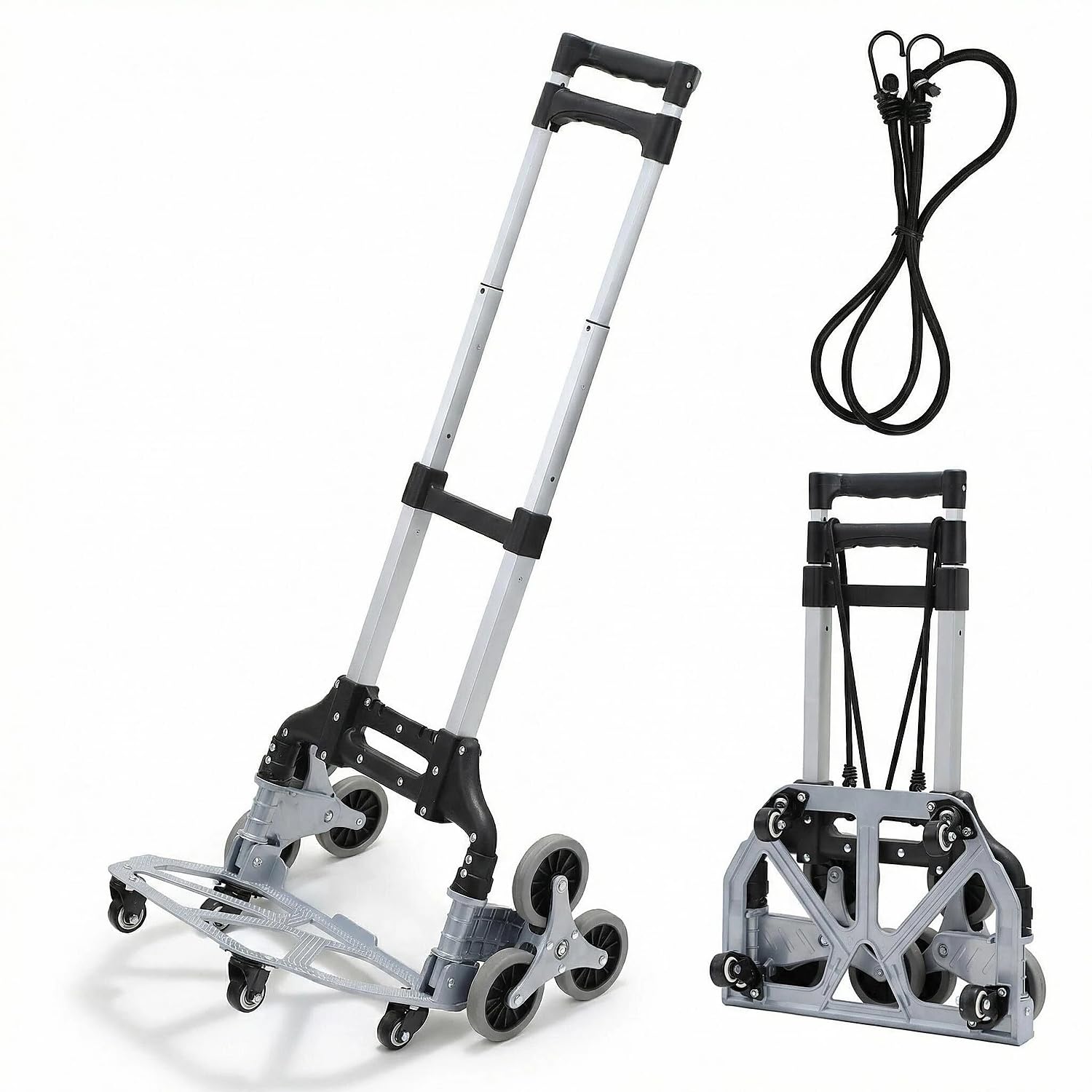 Treppensteiger - Carrello pieghevole fino a 70 kg, in alluminio | Carrello per scale con manico regolabile in altezza, superficie di carico antiscivolo, per lavori domestici e giardino