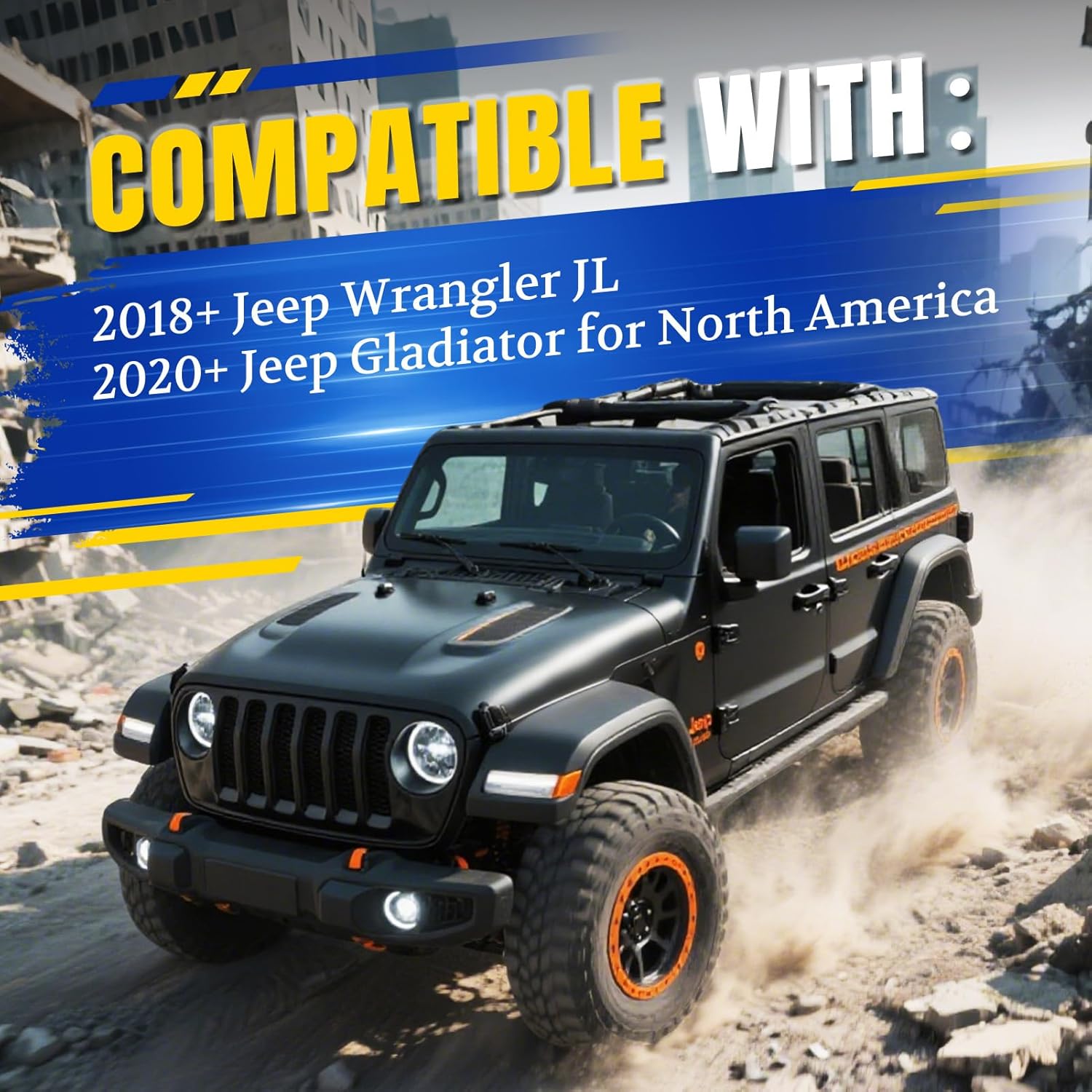 ARANA Hood Struts kit for Jeep Wrangler JL 2018+ & Jeep Gladiator 2020+ (No Drill), 21-20003-02 Front Engine Hood Shocks Lift Support, All Black Quicklift Components, 2 Pcs