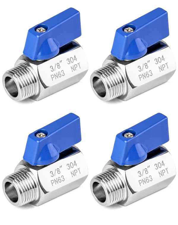 QWORK Mini Ball Valve, 4 Pack 3/8" NPT Thread Female and Male 304 Stainless Steel Shut-Off Valves by QWORK - Used condition - US$17.43