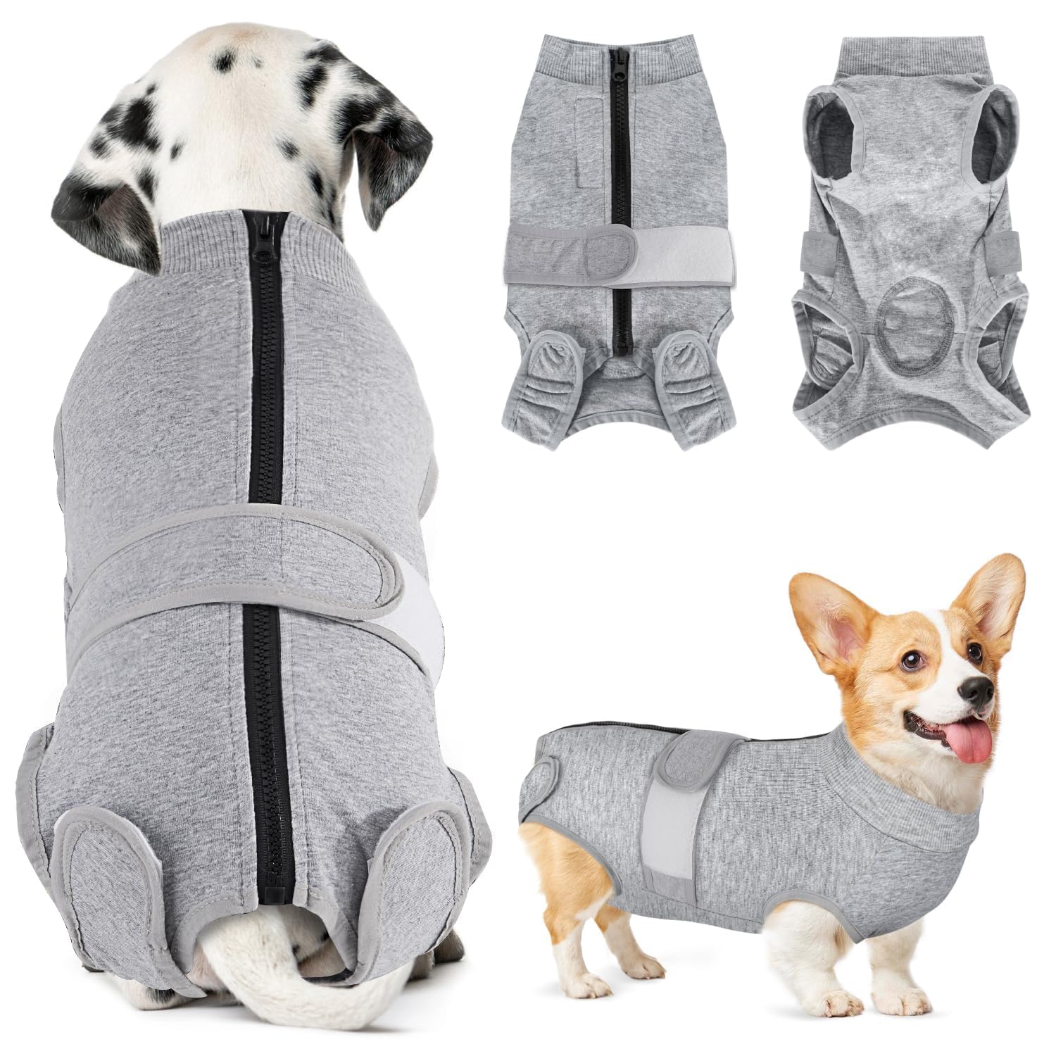 Eyein Dog Surgery Recovery Suit, Female Male Dog Surgical Bodysuit Abdominal Wounds Protector, Stop Licking Spay Shirt After Surgery Onesie with Zipper, Pet Cone E-Collar Alternative(L)