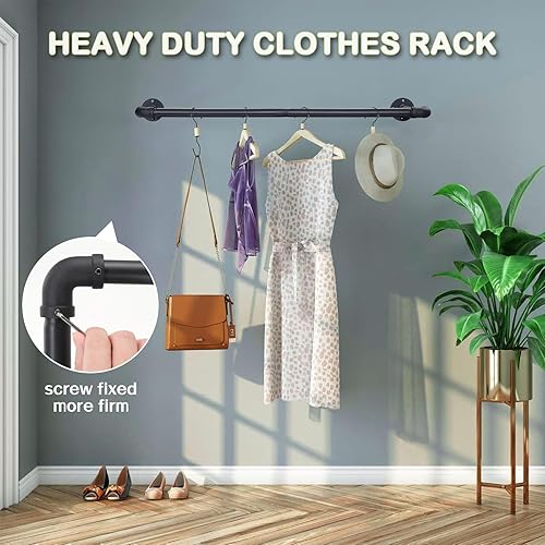 Miniatura 2 de Fayesioal Percheros para colgar ropa, 46 pulgadas de tubería industrial, perchero para ropa, resistente, barra de armario montada en la pared