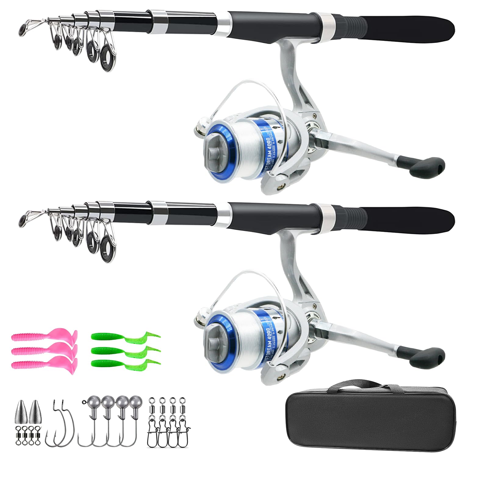 Fishing Pole Combo Set, 2.1m/6.89ft, 2PCS Rods, 2PCS Spinning Reels