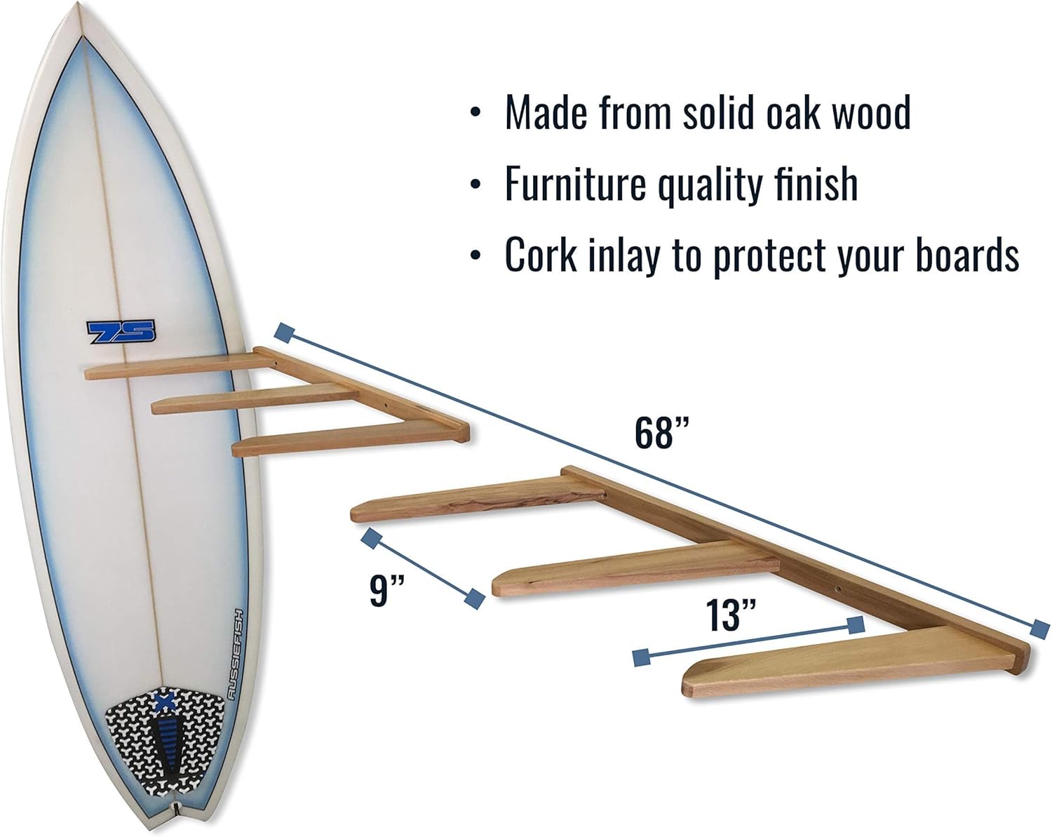 StoreYourBoard Vertical Timber Surfboard Wall Rack, Holds 6 Surfboards, Home and Garage Storage Mount System (Natural)