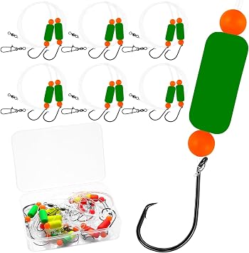 Pompano Rig Saltwater Surf Fishing Rigs Double Drop Leader Rigs with Hooks, Floats, Beads & Snap Easy Pre-Tied Terminal Tackle for Pompano, Whiting, Redfish