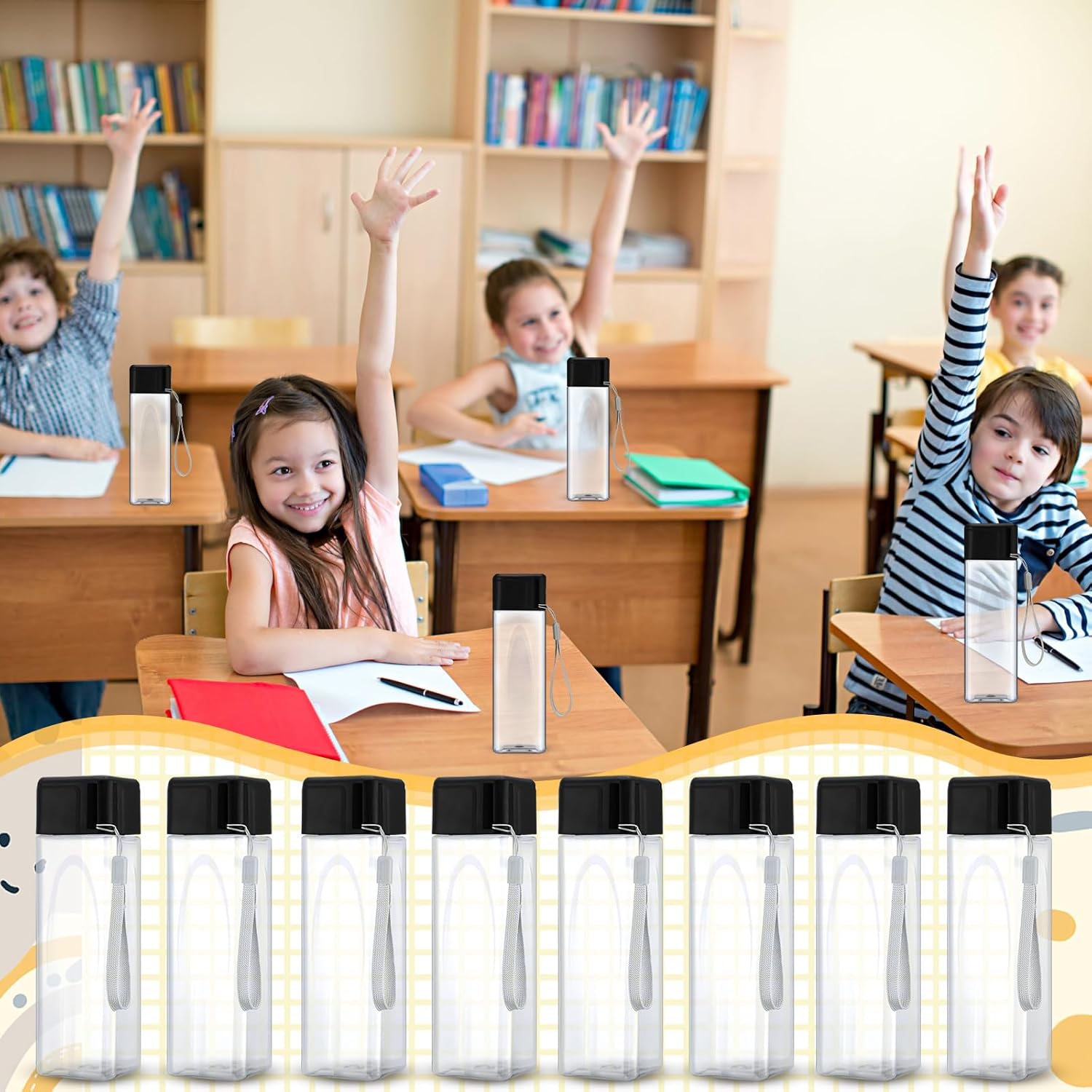 Nuogo 20 Pcs Water Bottles Bulk 17 oz Plastic Sports Water Bottles for Kids Adults Reusable Leak Proof Portable Large Drinking Cups for School Outdoor Gym Travel Fitness(Black)