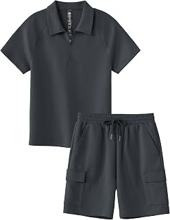 MoFiz Boys Short Set Quarter-Zip T-Shirt and Shorts Lounge Sets Summer Casual Athletic Vacation Beach Outfits