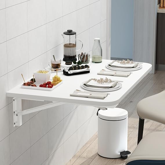 Wall Mounted Folding Table - Collapsible Floating Desk for KitchenLaundry & Crafting - Space-Saving White Desk (60x30cm) - Perfect for Sewing & Handicraft Projects
