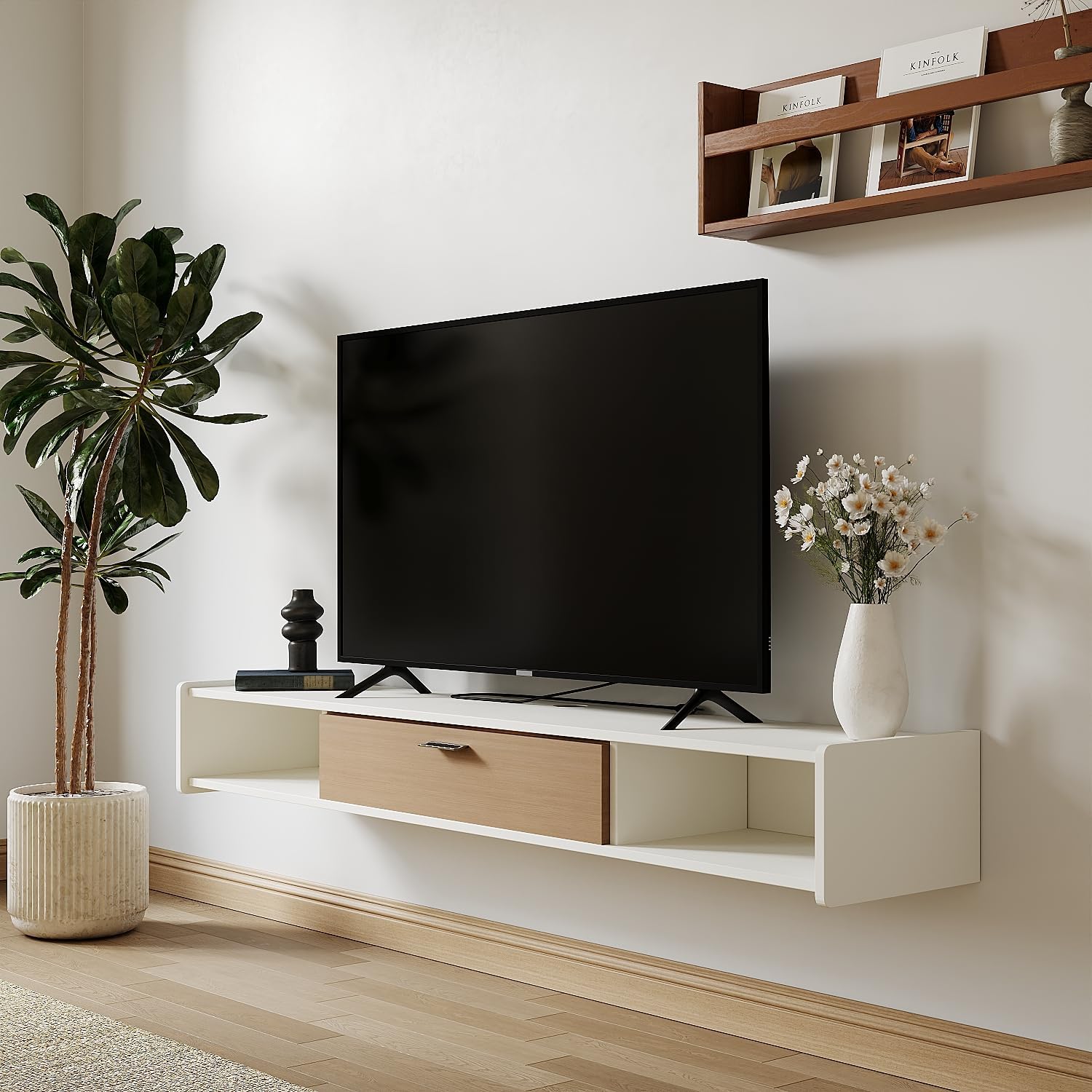 47'' Floating TV Stand for TVs Up to 32/65 Inch, Modern Entertainment Center Media Console with Storage Under TV Shelf Wall Mounted TV Shelf for Living Room, Bedroom(White) 47 IN White