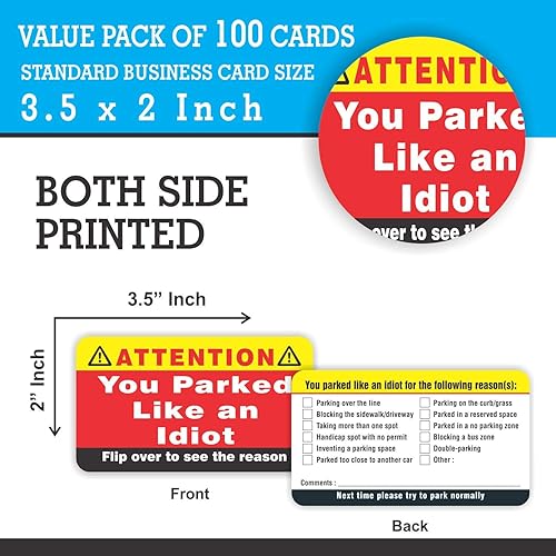 Miniatura 2 de PARTH iMPEX Tarjetas de visita con texto en inglés You Parked Like an Idiota (paquete de 100) tarjetas de estacionamiento malas de 3.5 x 2 pulgadas,