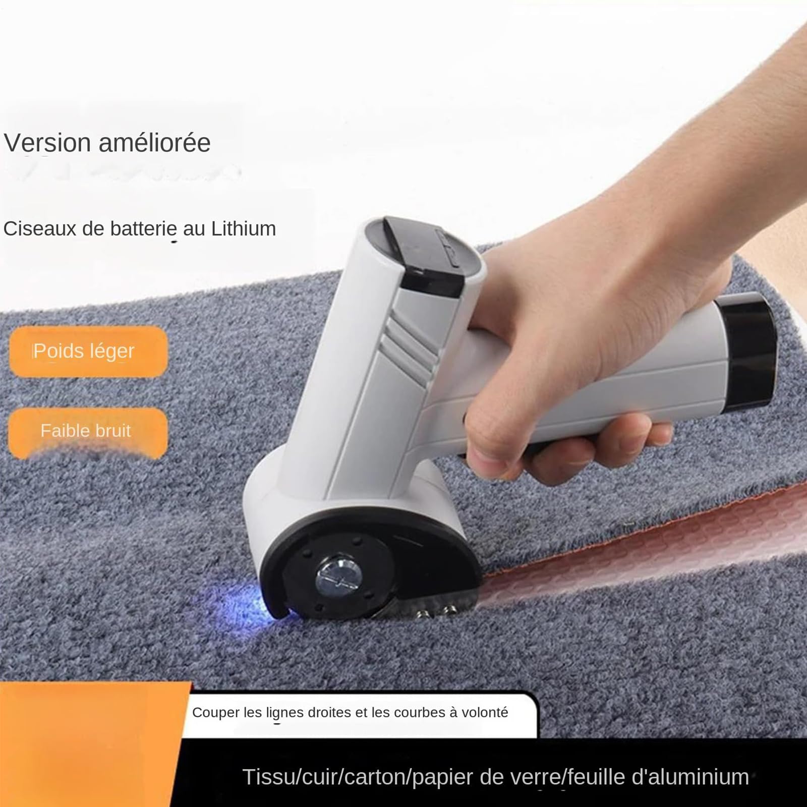 Forbici elettriche ricaricabili con luce a LED, taglierina senza fili per tessuto, cartone, tappeti, pelle e imballaggi