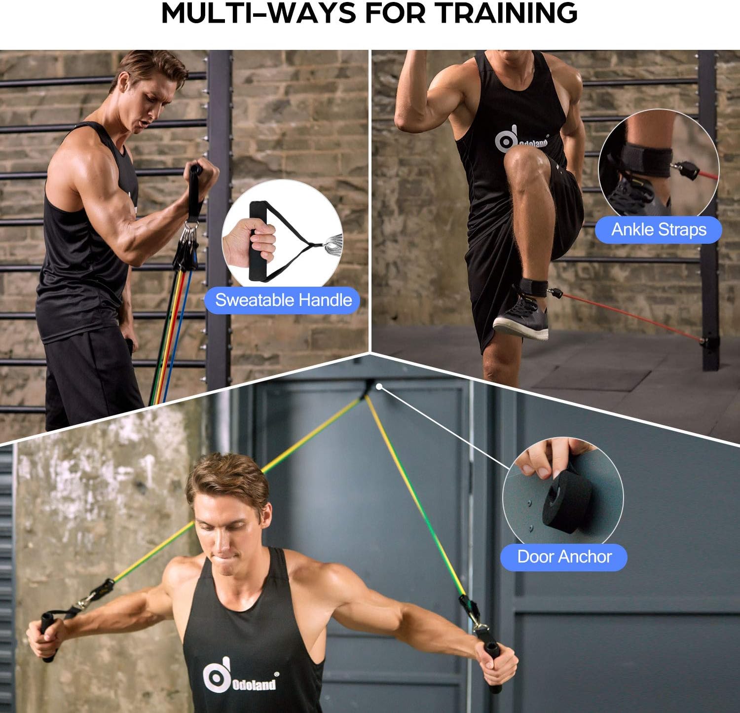 Odoland 21pcs Resistance Bands Set, Exercise Loop Bands with Door Anchor, Handles, Core Sliders, Ankle Straps, Massage Ball and Sport Towel for Resistance Training, Physical Therapy, Home Workouts