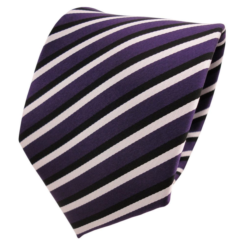 Tigertie Men's Purple - Purple Designer Tie Necktie Lila Dark-Purpleblack White Striped