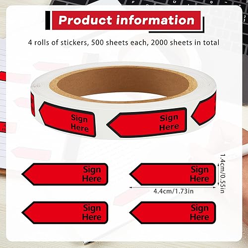 Miniatura 2 de Kisston 2000 unidades  4 rollos de calcomanías para firmar aquí firmar aquí pestañas signo aquí banderas dispensadoras de flechas banderas 500