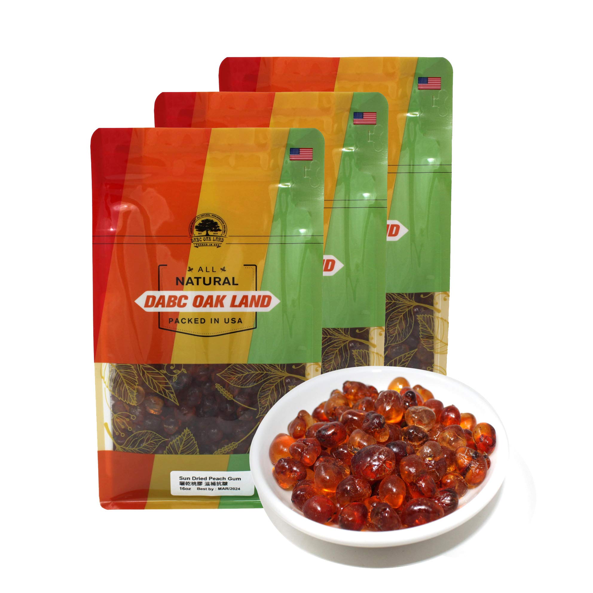 DABC OAK LAND DOL Natural Wild Peach Gum Edible Peach Blossom Tears Tao Jiao Peach resin 滋補抗皺 桃膠 food additives free 3 LB