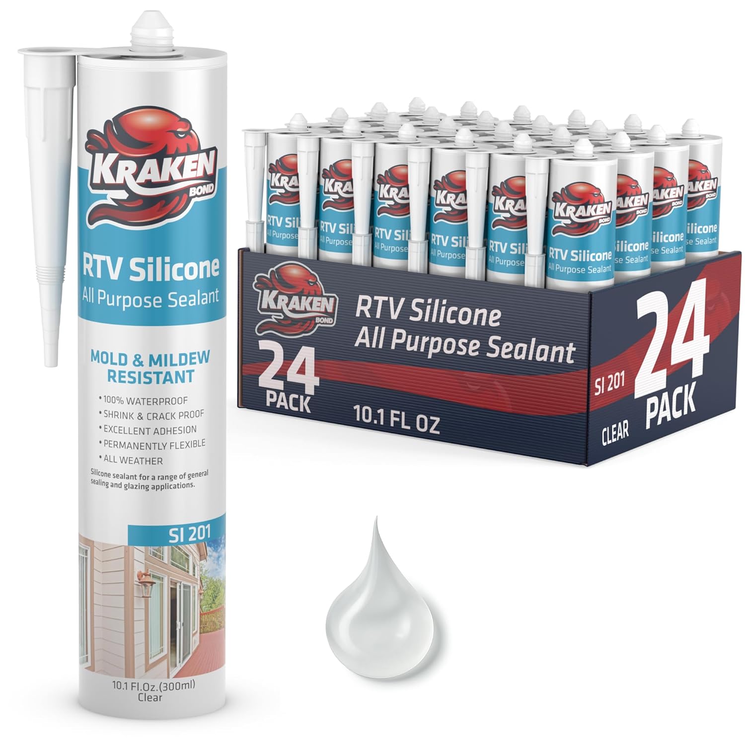 Kraken Bond RTV Silicone Caulk Clear - 24x10.1 fl.oz. silicone sealant