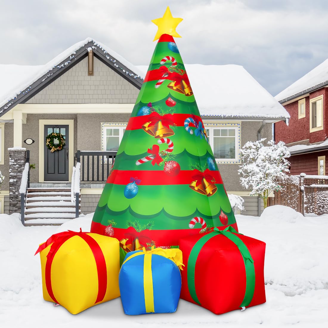 COMIN Pupazzo di neve gonfiabile natalizio all'aperto con scatola, decorazione da cortile con luci LED integrate per vacanze/festa/Natale/cortile/giardino