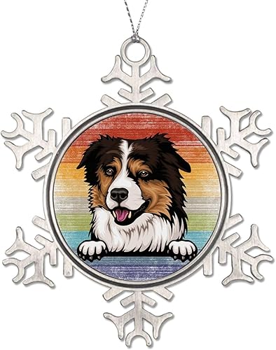 Miniatura 52 de Presa Canario Tree Decoration Ornament - Christmas Snowflake Ornament - Dog Lover Mom Gift Peeking Dog Snowflake Metal Ornaments for Xmas Tree LGBTQ