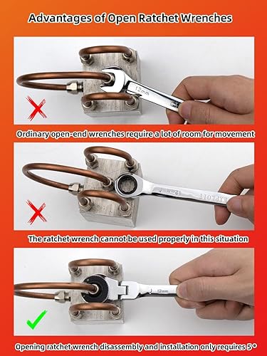 Miniatura 8 de Llave combinada de trinquete de tubería, llave de cabeza flexible, ajustable, herramientas manuales, herramientas de mantenimiento de llaves de