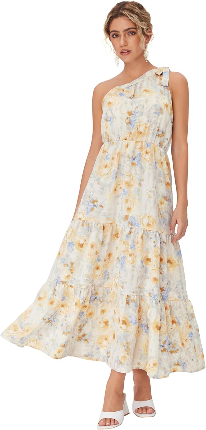 CIDER Women's Maxi Floral Dresses One Shoulder Tie Long Dresses Trendy Flowy Summer Outfits - Image 5