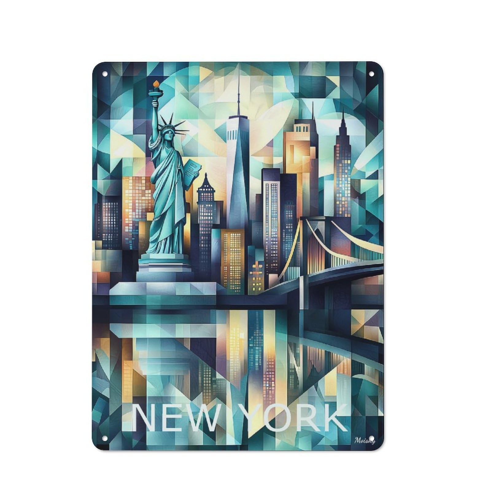 40x30cm Vintage Metal Sign with New York Geometric Skyline Art - Statue of Liberty Cityscape for Café Or Restaurant, New Home Wall Decor for Restaurant Decor Fans