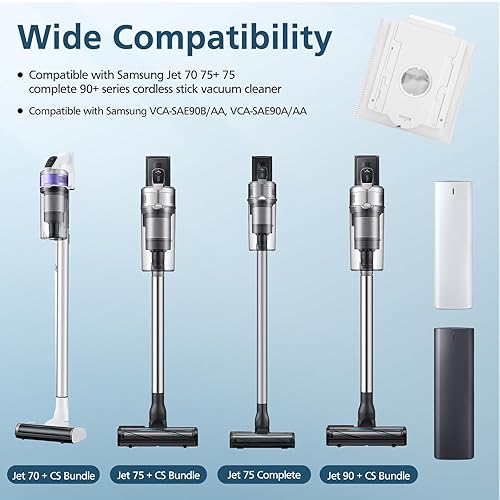 Miniatura 2 de Paquete de 12 bolsas de polvo VCA-ADB90 compatibles con Samsung VCA-SAE903AA y VCA-SAE904AA, bolsas de repuesto para aspiradoras inalámbricas Jet