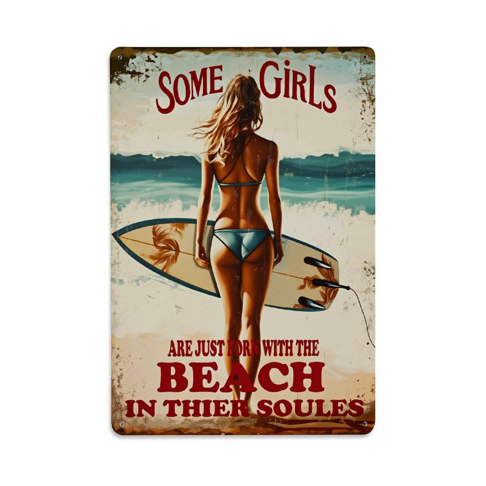 Enderetf Girls Vintage Surfer Beach Waves Sunset Tin Sign Metal Poster, Home Bar Garage Man Cave Cafe Indoor & Outdoor Wall Decoration 8X12inches