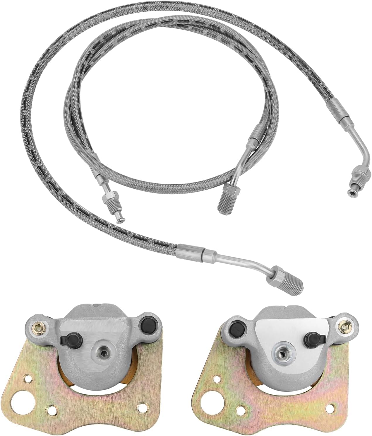 JAVIK Front Brake Calipers & Hose Lines Fit for Polaris Ranger 500 4x4 Ranger 425 2x4 2001-2004 Ranger 500 6x6 Ranger T-M 650,OEM#1910484 1910485 1910640 1910641