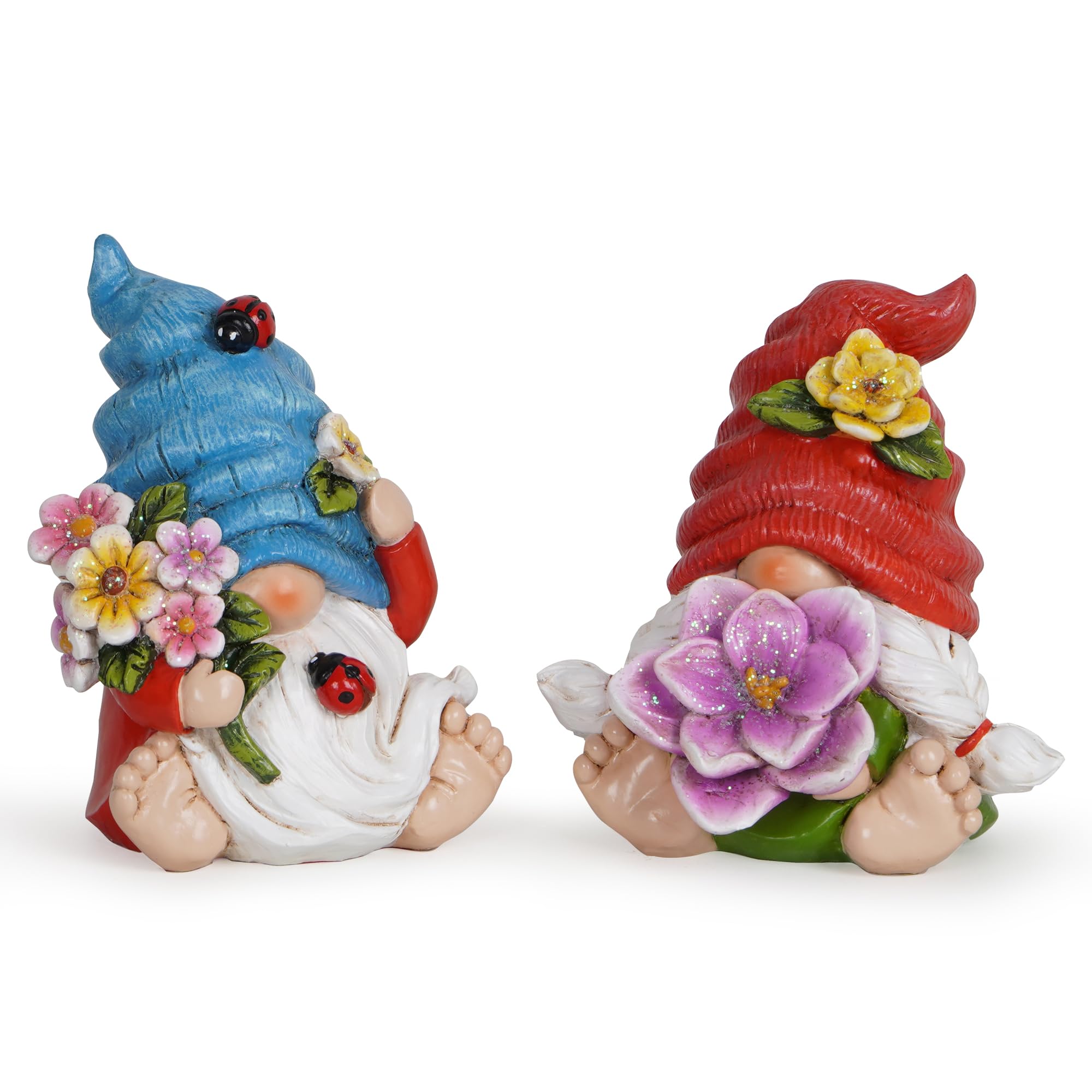 Hodao Spring Garden Decorations - Gnomes Summer Decorations - Ladybug Flower Decor - Spring Home Decor - Foot Gnomes（2Pcs） (Multicolor)
