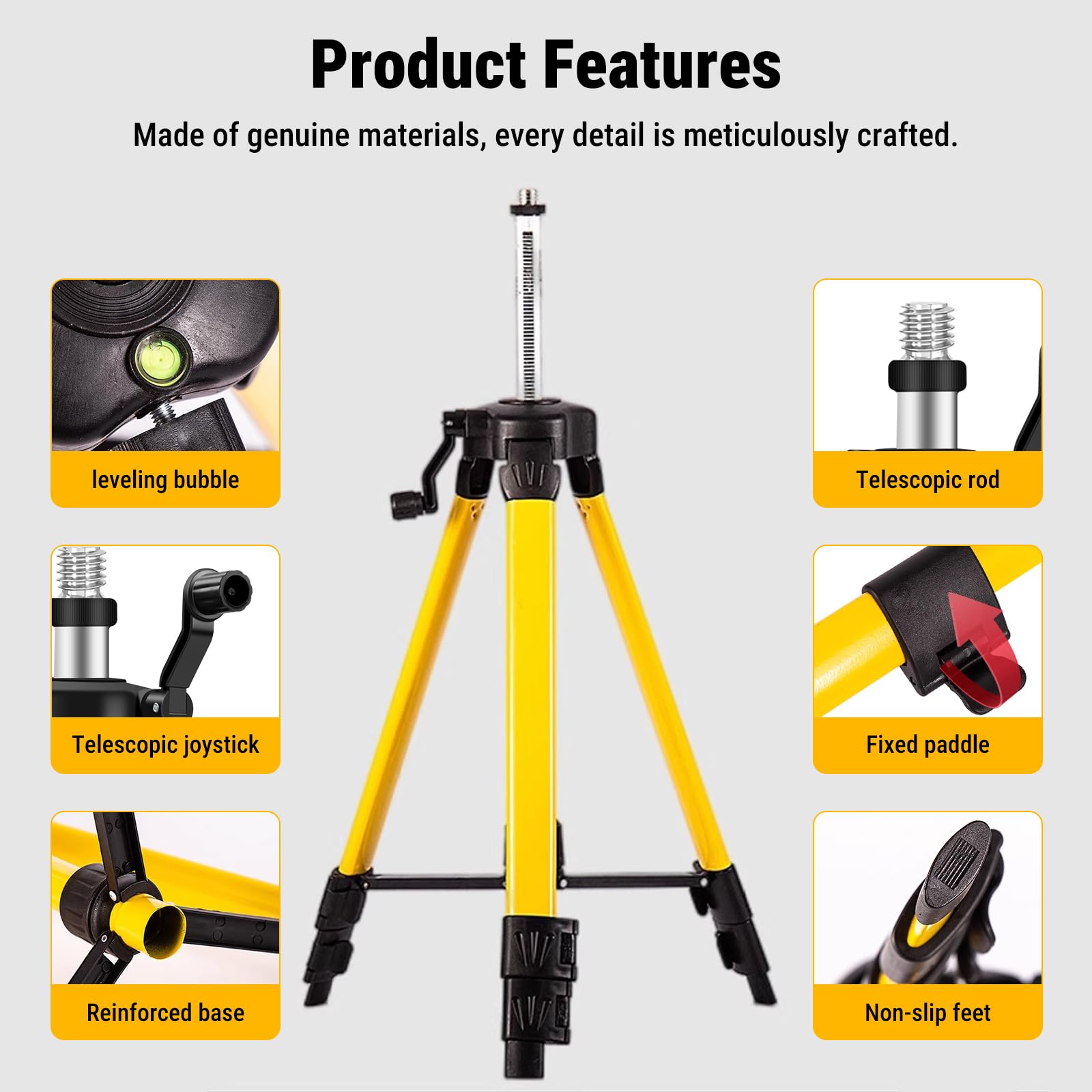 Trépied pour Niveau Laser, Support Réglable en Trois Sections, Trépieds Télescopique, 38 à 100cm de Hauteur, Filetage 5/8" pour les Appareils de Nivellement