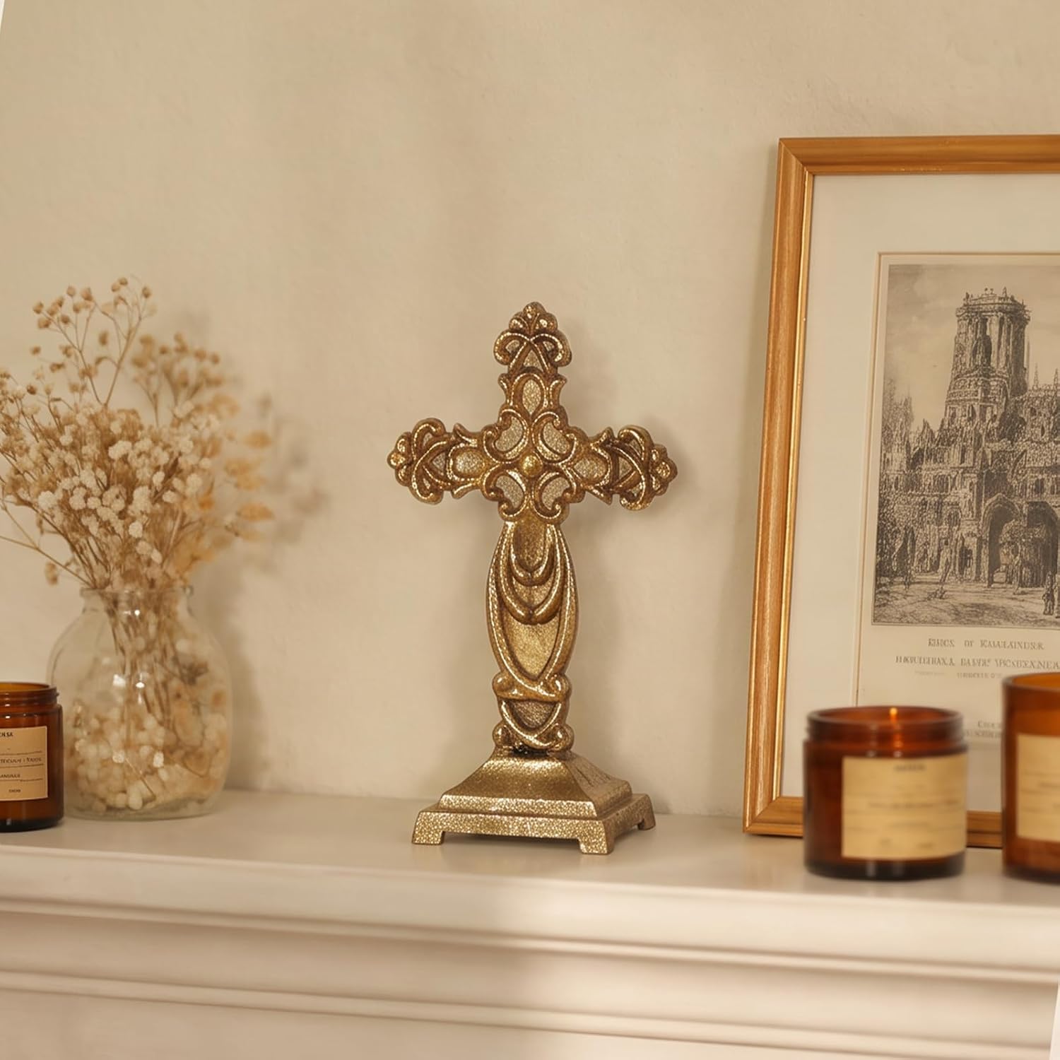 NIKKY HOME Gold Cross for Table, Standing Cross with Stand