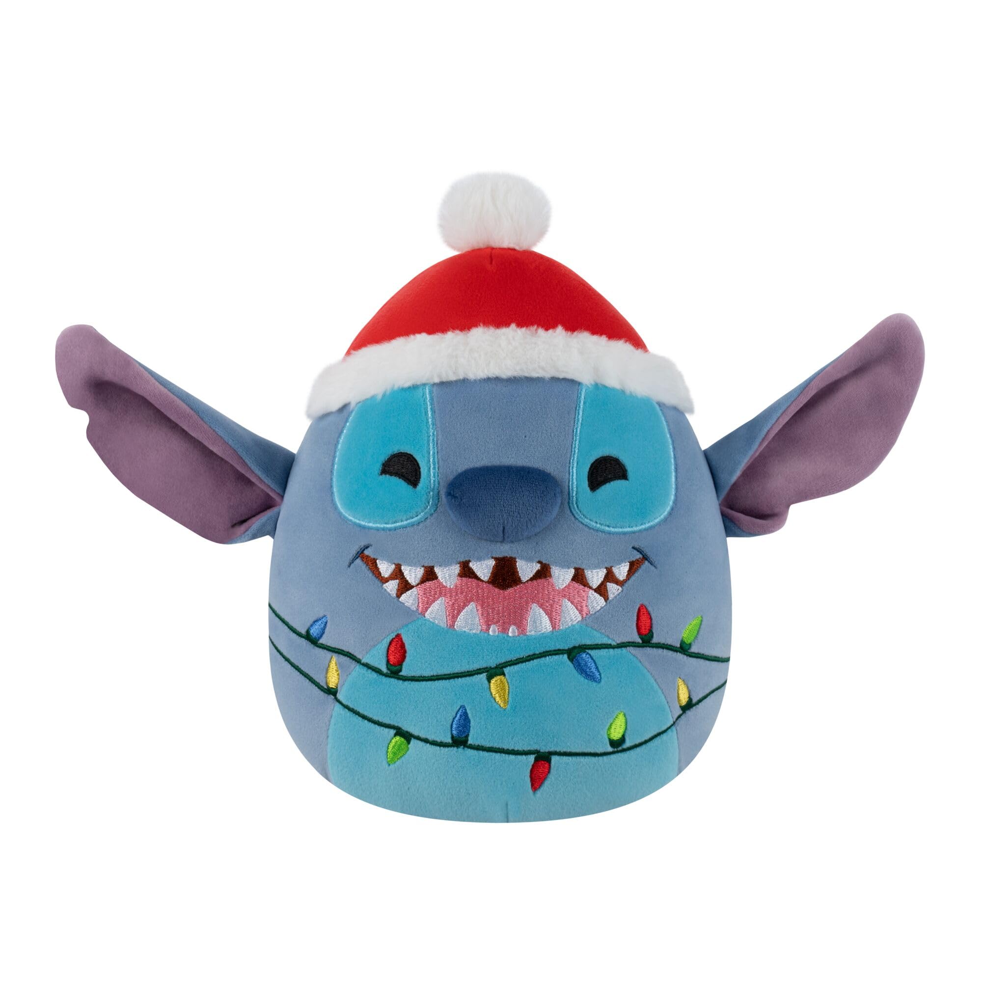 Squishmallows Original 8-Inch Disney Holiday Stitch with Santa Hat and String Lights, Multicolor, 8 Inches